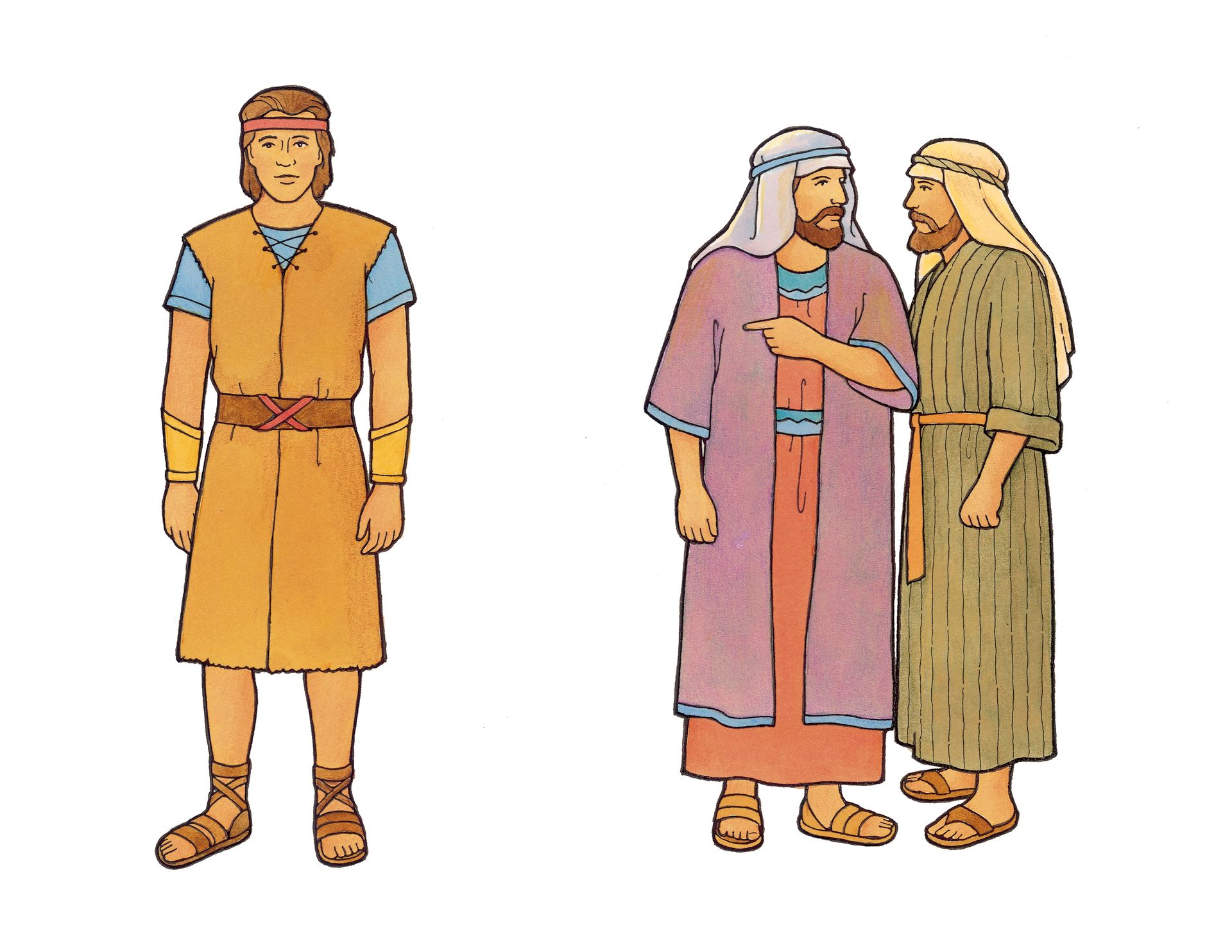 Laman and Lemuel whisper and point at their brother Nephi.