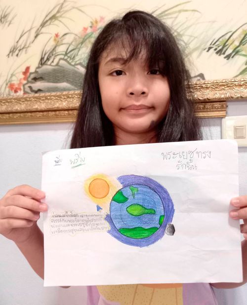 girl holding drawing of the earth