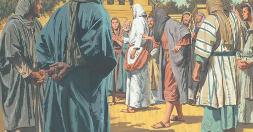 The woman sees Jesus in a crowd of people and believes that she can be healed if she could only touch His clothing - ch.26-2