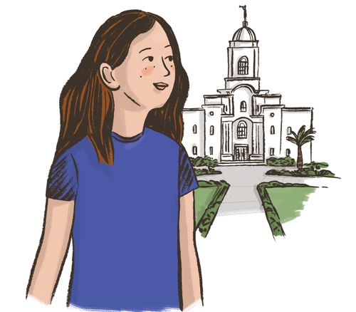 girl standing in front of temple