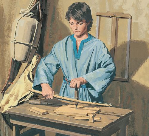 young Jesus making bow