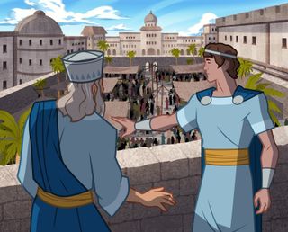 掃羅王和大衛看著城市