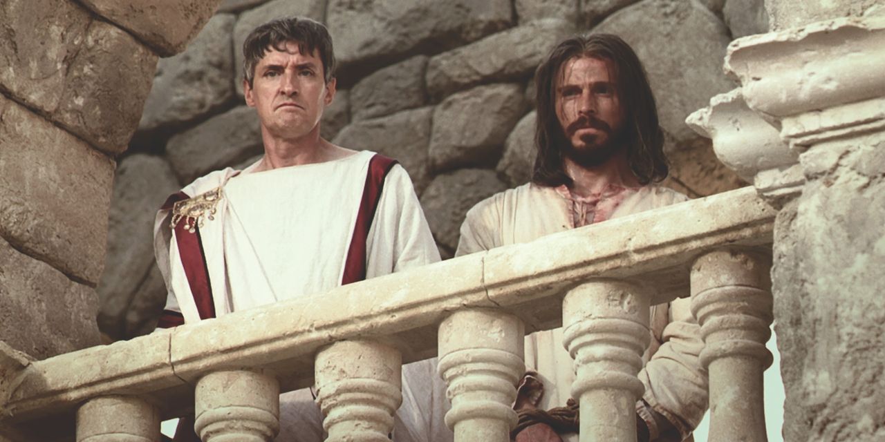 Jesus is arraigned and questioned before Pilate, who finds no fault in Him.