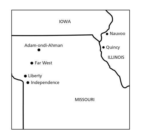 mapa ng mga lugar sa kasaysayan ng simbahan sa Missouri at Illinois