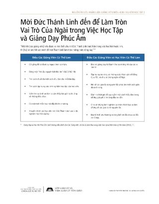 giấy phát tay, Mời Đức Thánh Linh đến để Làm Tròn Vai Trò Của Ngài trong Việc Học Tập và Giảng Dạy Phúc Âm