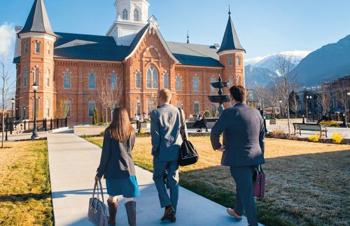 young adults walking toward the Provo City Center Temple