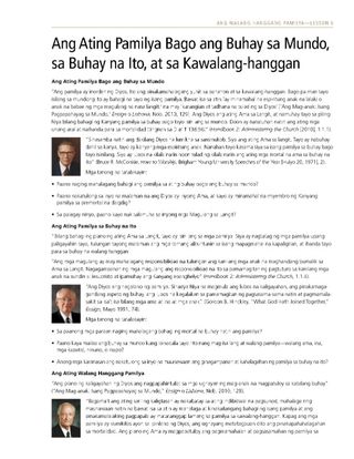 handout, Ang Ating Pamilya Bago ang Buhay sa Mundo, sa Buhay na Ito, at sa Kawalang-hanggan