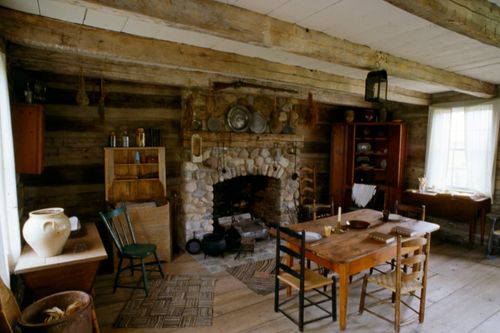 interior of reconstructed Peter Whitmer Sr. home, Fayette, New York