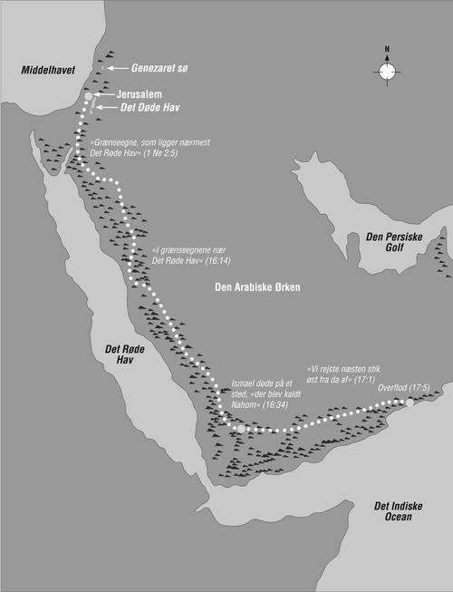 Kort over den rute Lehi kunne have taget