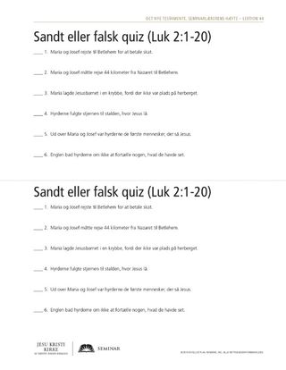 uddelingsark, sandt eller falsk quiz