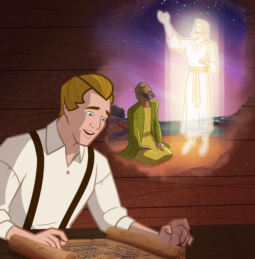 Joseph having a vision of Abraham and Heavenly Father.