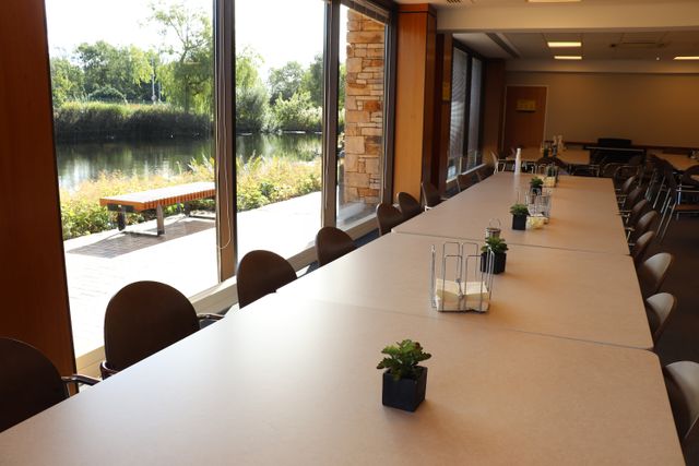 Photos of working and eating areas inside the England Missionary Training Center