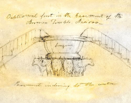 sketch of the baptismal font in the Nauvoo Temple