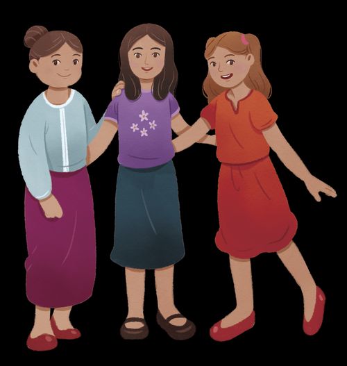 Girls standing together in church clothes