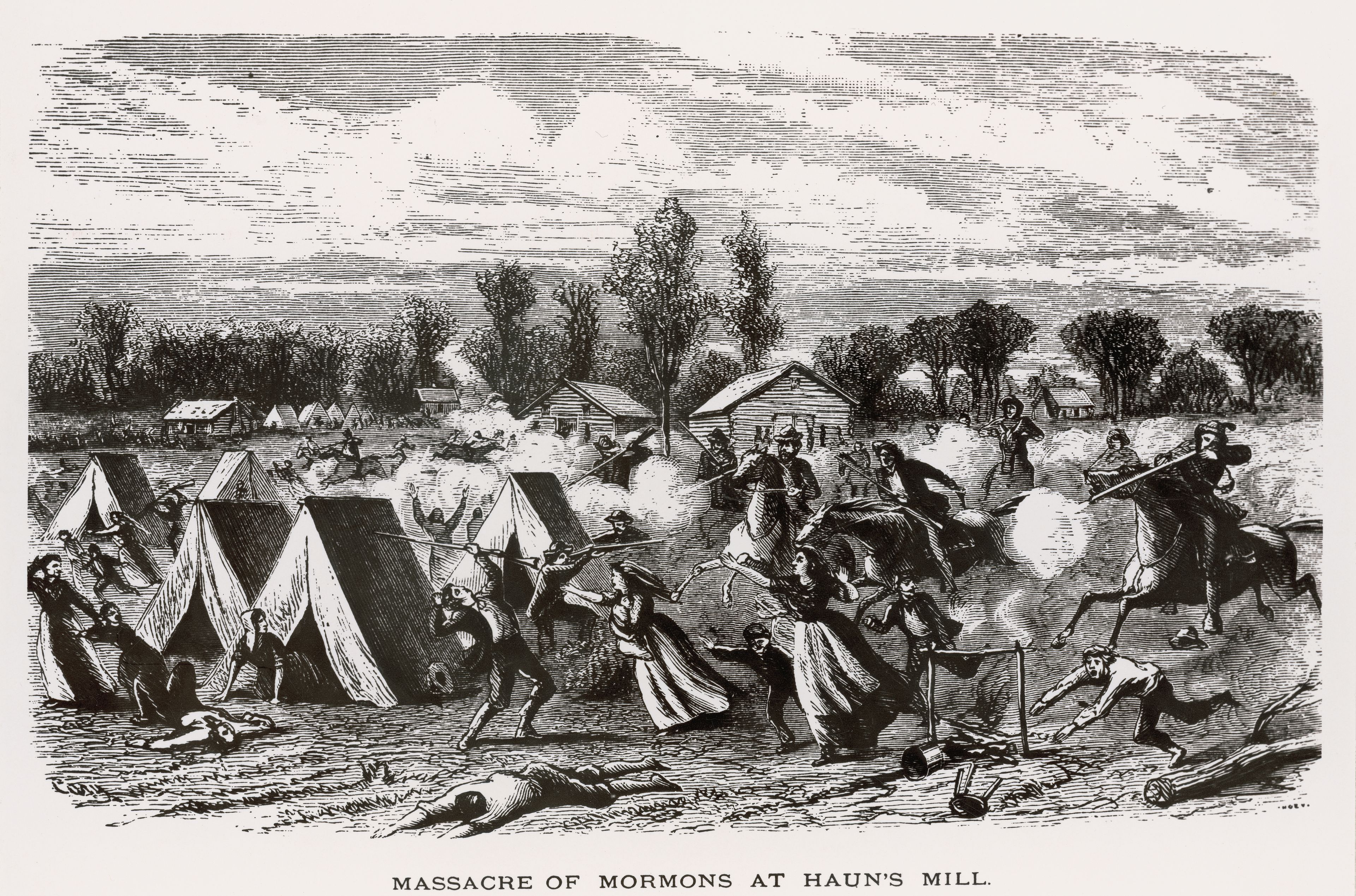 Massacre of Mormons at Haun’s Mill, artist unknown