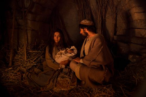 Actors depicting the Nativity.