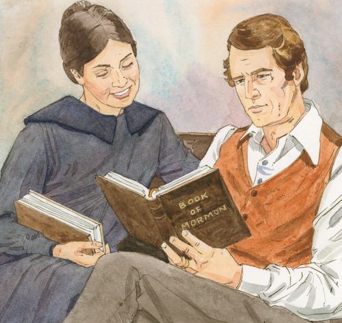 pasangan membaca Kitab Mormon