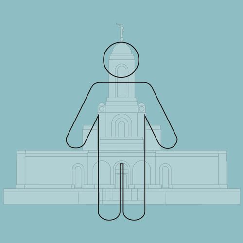 outline of body against temple background