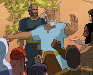 Gideon’s father protecting him from angry people