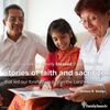 Young girl reading and smiling with parents