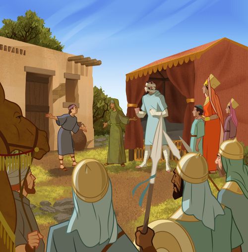 삽화: 엘리사의 종에게 이야기하는 나아만 
열왕기하 5:9~10
