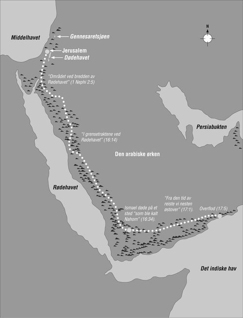 Kart over Lehis mulige rute