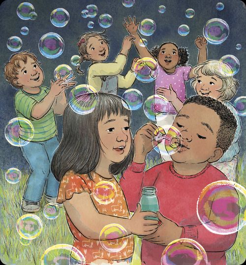 children blowing bubbles