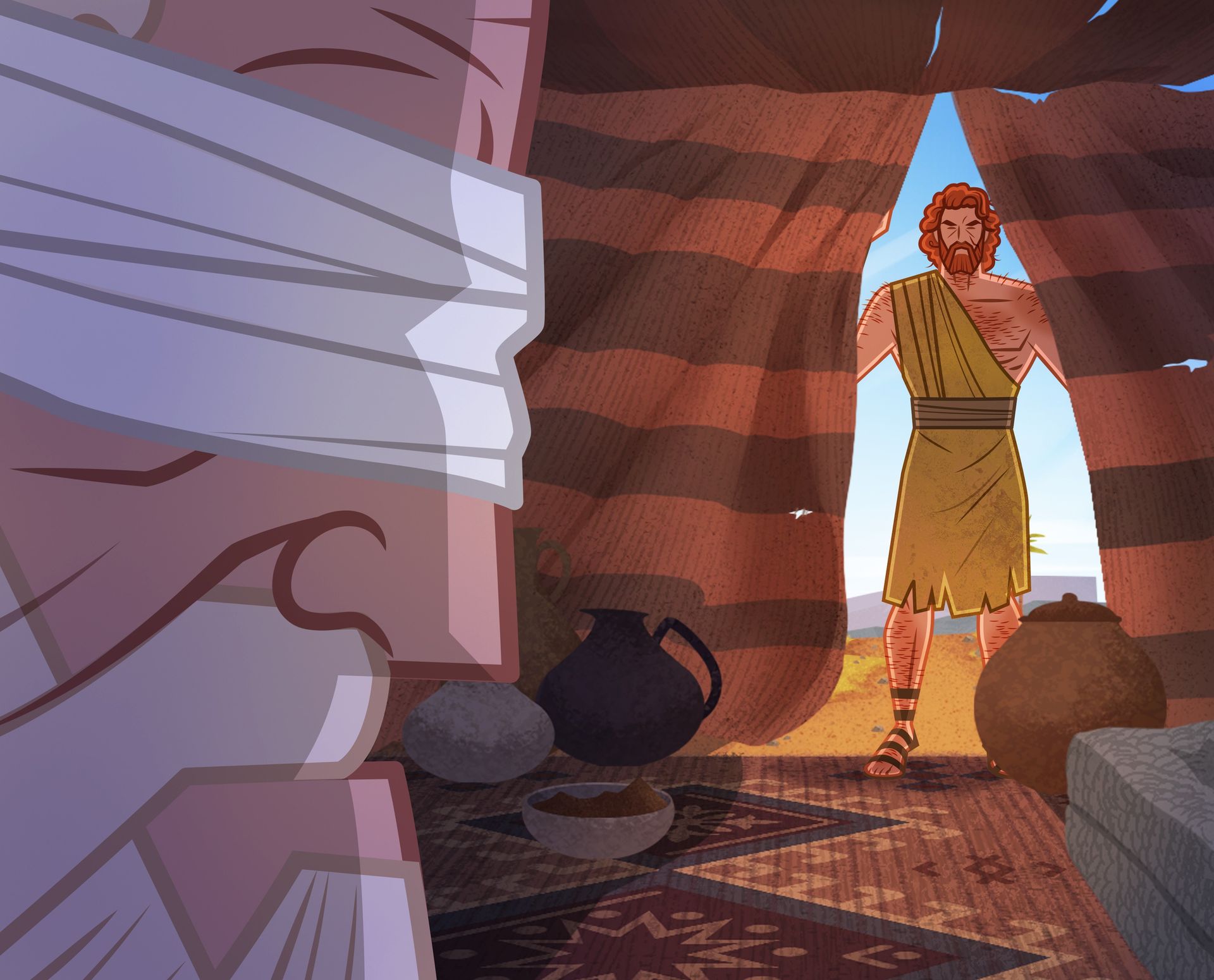 Illustration of Isaac talking to Esau. Genesis 27:1–4