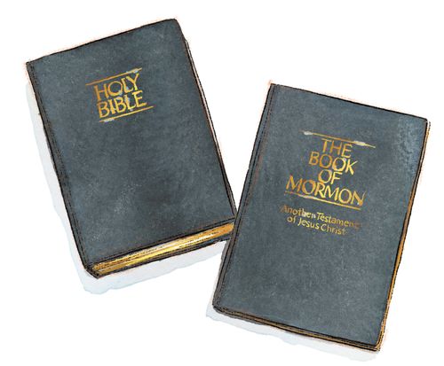 An illustration of the Bible and the Book of Mormon