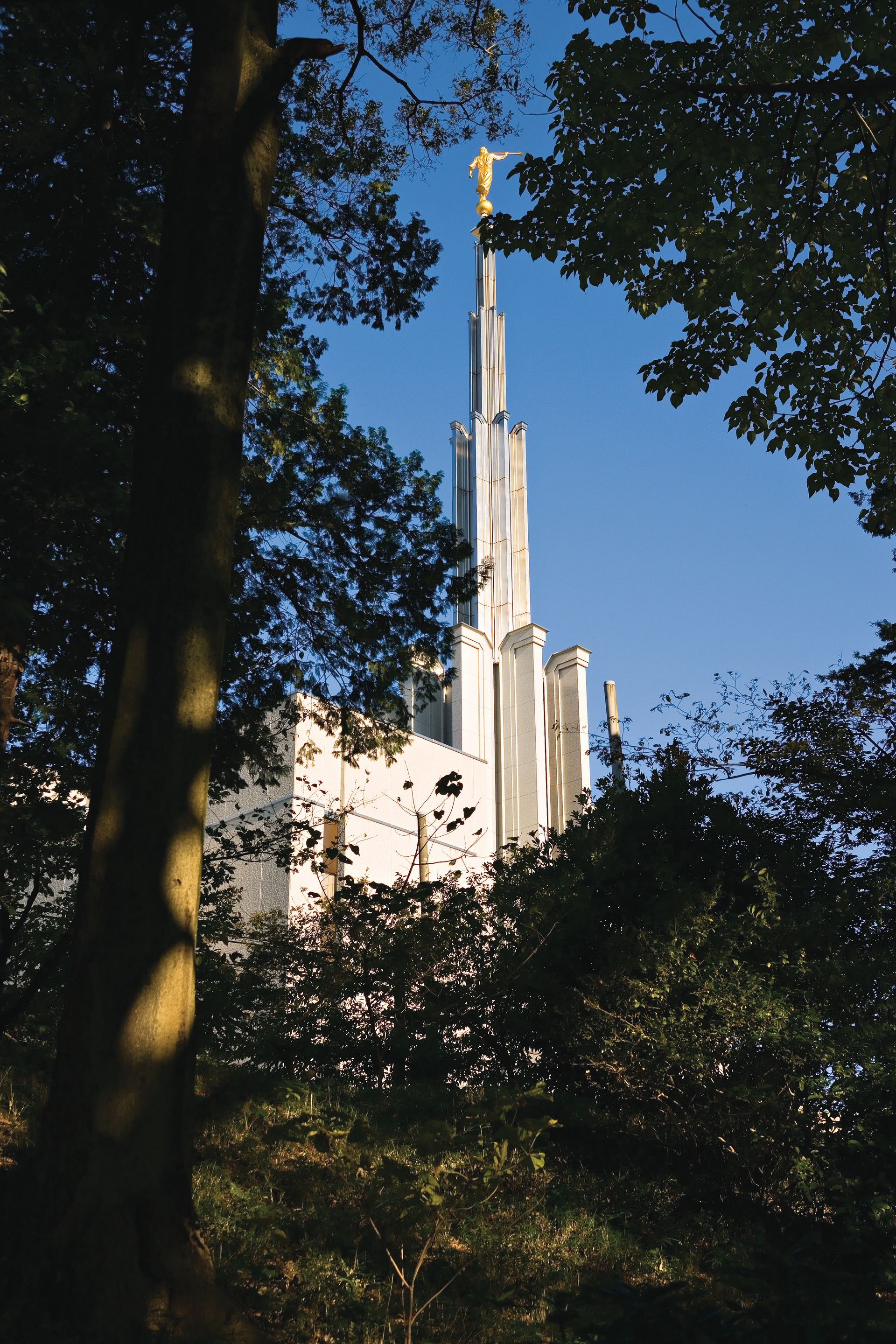 The Tokyo Japan Temple spire, including scenery.