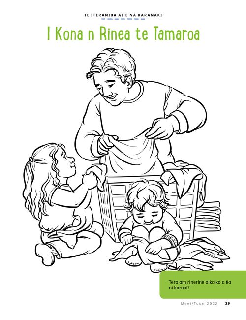 coloring page of girl helping dad fold laundry