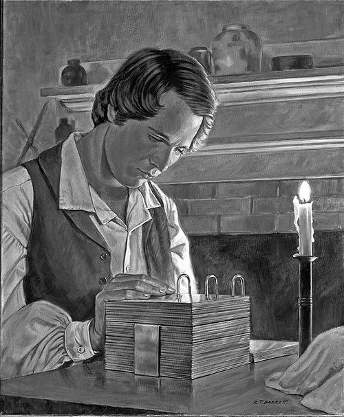 Prophet Joseph Smith translating gold plates