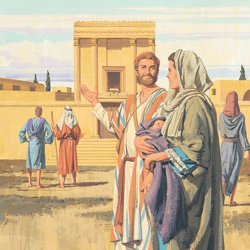 Yusuf, Maria, dan bayi Yesus di bait suci