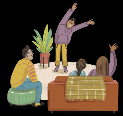 A family playing charades