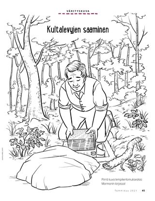 coloring page of Joseph Smith digging up the gold plates