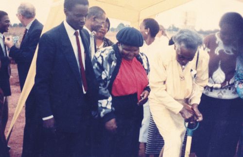 Julia Mavimbela participating in the groundbreaking of a new building