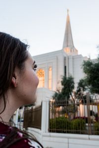 youth looking at temple