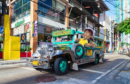 colorful bus in city