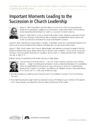 Handout: Important Moments Leading up to the Succession in Church Leadership