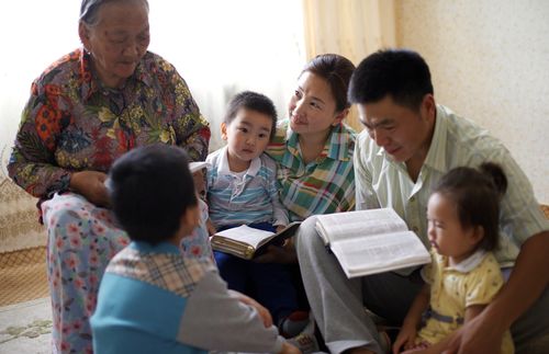 family reading together