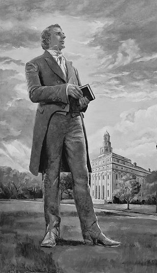 Joseph Smith próféta a Nauvoo templom előtt