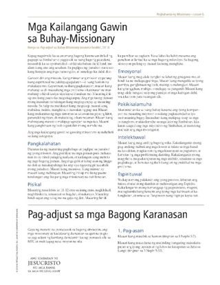 Handout tungkol sa Buhay ng Missionary