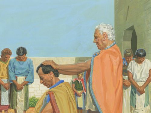 King Benjamin blessing Mosiah