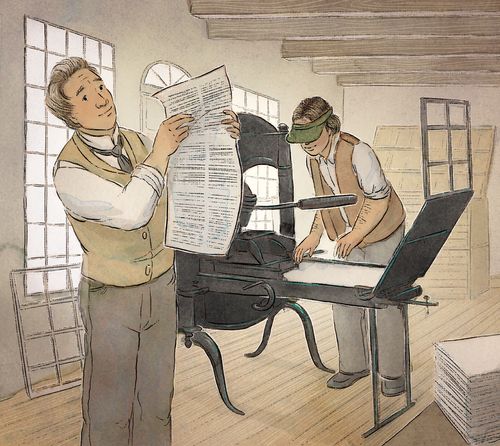 two men printing scripture pages