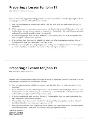 Preparing a Lesson for John 11