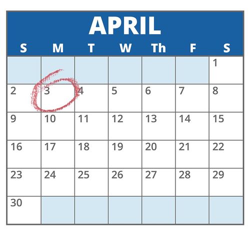 calendar with April 3 circled