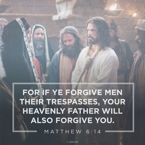 The words from Matthew 6:14 combined with a photograph portraying Jesus Christ in captivity.