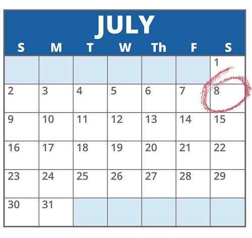 calendar with July 8 circled