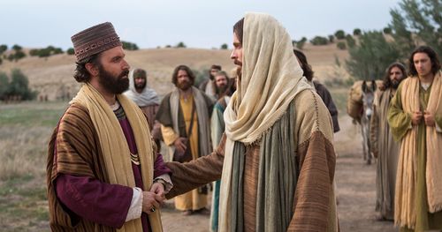 Lawyer asks Jesus what he should do to inherit eternal life. Outtakes include the desert landscape, Jesus with the two men/lawyers with his disciples and followers in the background, and some of the images from “Christ and the Rich Young Ruler.”