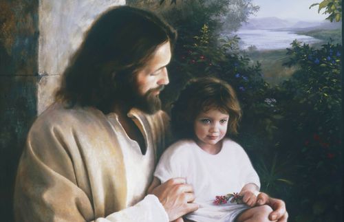 Jesus Christ holding a small child